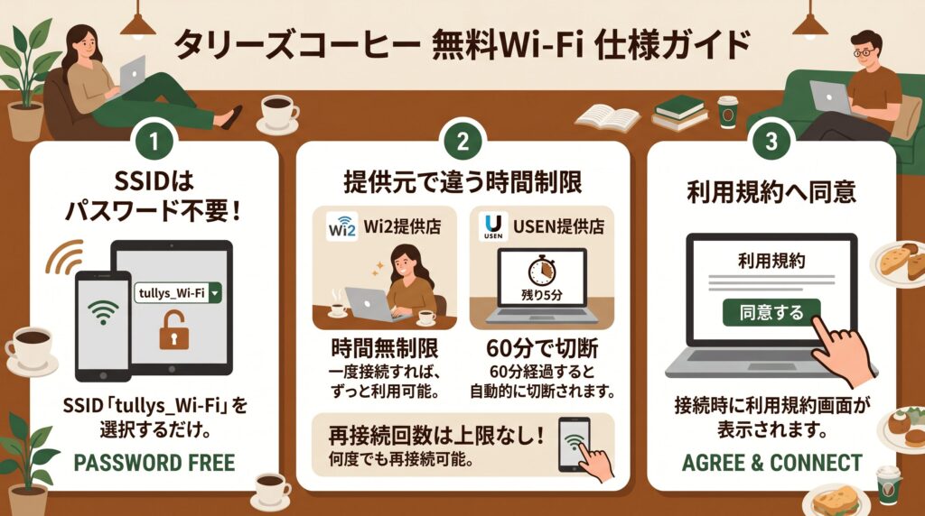 タリーズ　Wi-Fi　パスワード