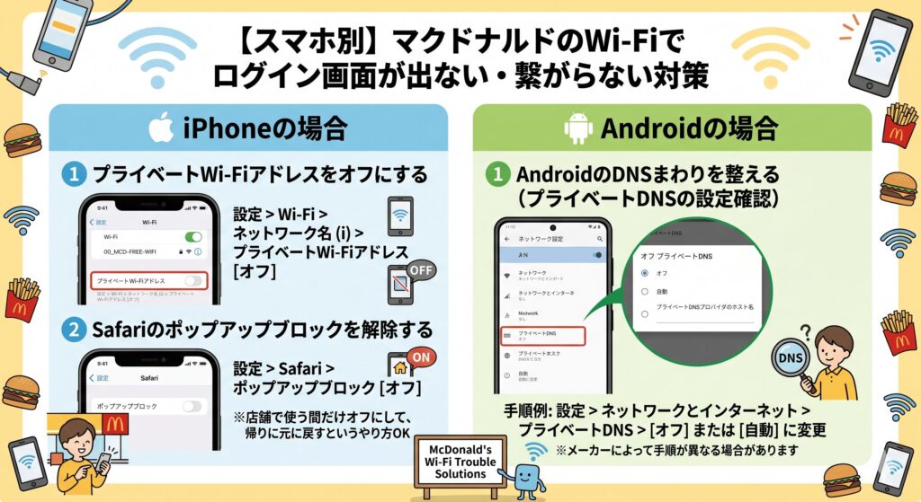 マクドナルド​　Wi-Fi　ログイン画面でない