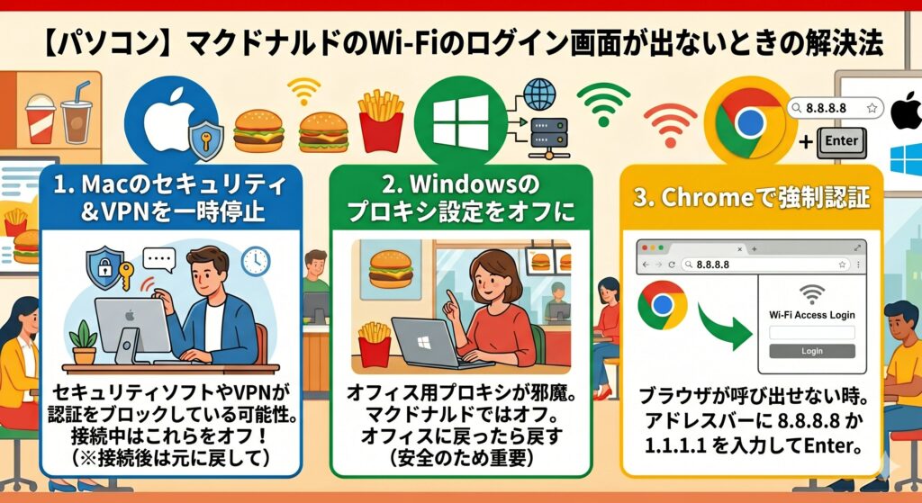マクドナルド​　Wi-Fi　ログイン画面でない