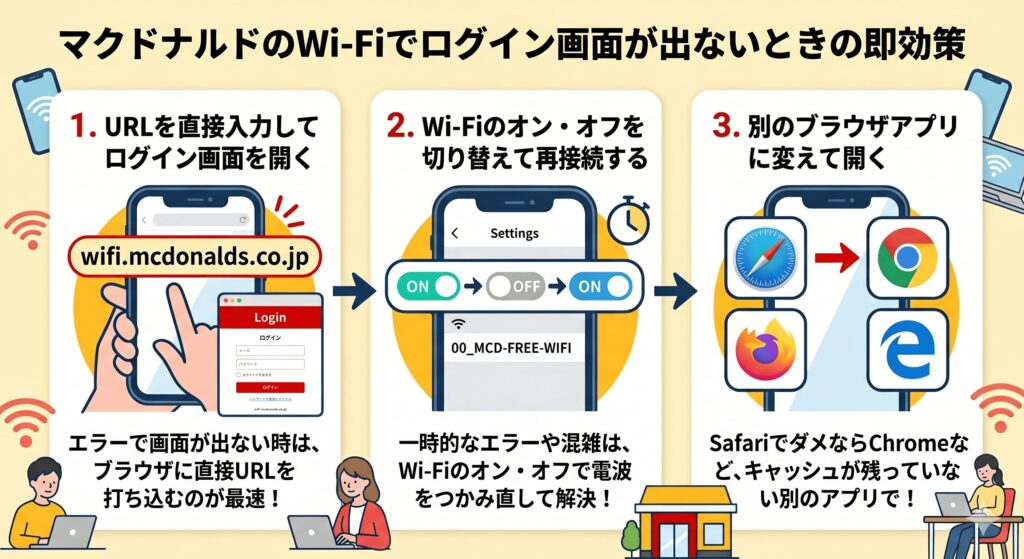 マクドナルド​　Wi-Fi　ログイン画面でない