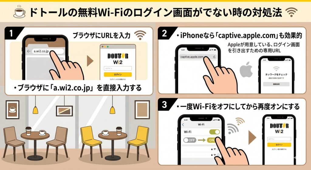 ドトール　Wi-Fi　ログイン画面でない