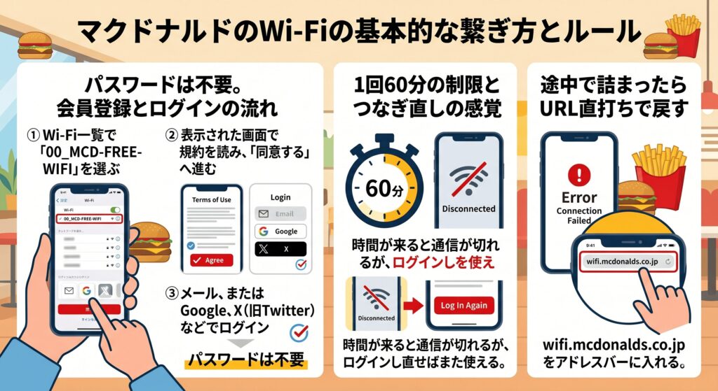 マクドナルド​　Wi-Fi　繋ぎ方