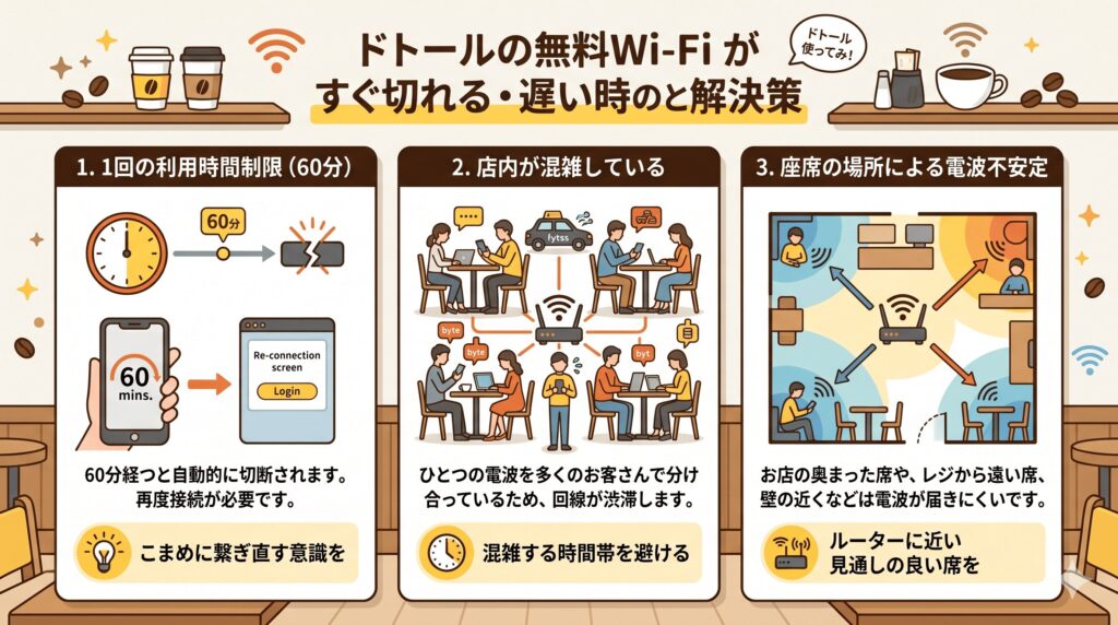 ドトール　Wi-Fi　すぐ切れる