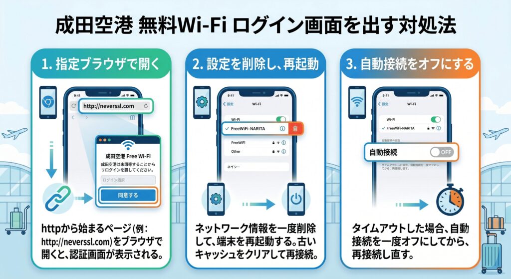 成田空港 Wi-Fi ログイン画面でない
