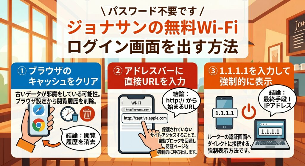 ジョナサン　Wi-Fi　ログイン画面でない