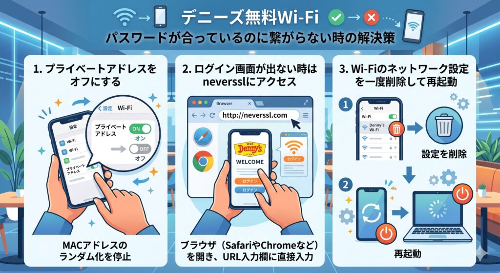 デニーズ　Wi-Fi　繋がらない