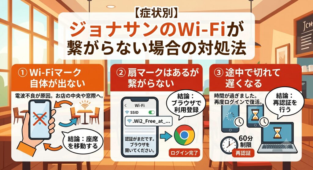 ジョナサン　Wi-Fi　繋がらない