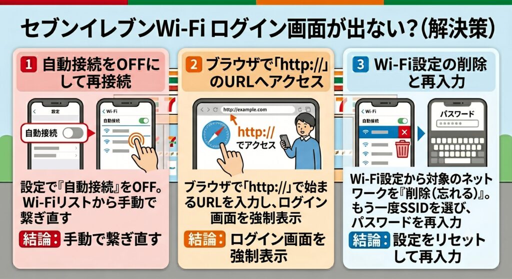 セブンイレブン Wi-Fi ログイン画面でない