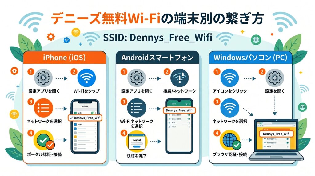 デニーズ　Wi-Fi　繋ぎ方